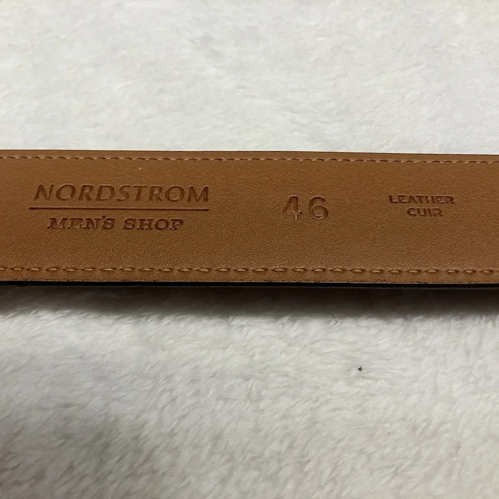 Nordstrom Men's Shop Brown Leather Belt – Size 46, Made in USA,‎ Polished Buckle